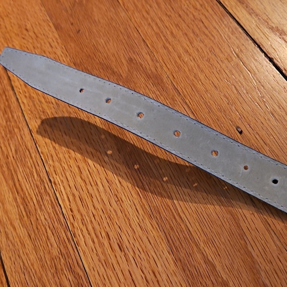 Teal Blue Leather Belt with Gold Buckle, Retro Vibes - Picture 6 of 8